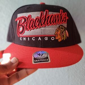 NHL. Hockey. Chicago Blackhawks Black/Red Hat. Snapback. '47 Brand